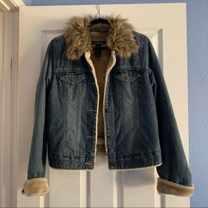 Abercrombie Denim Jacket with Shearling Lining and Faux Fur Collar